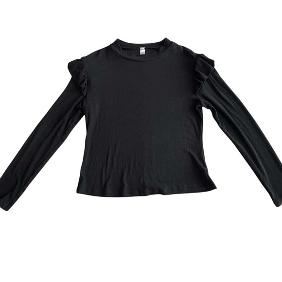 None Tops - Black‎ Ruffle Sleeve Top | Women's Long Sleeve Blouse | Size XL